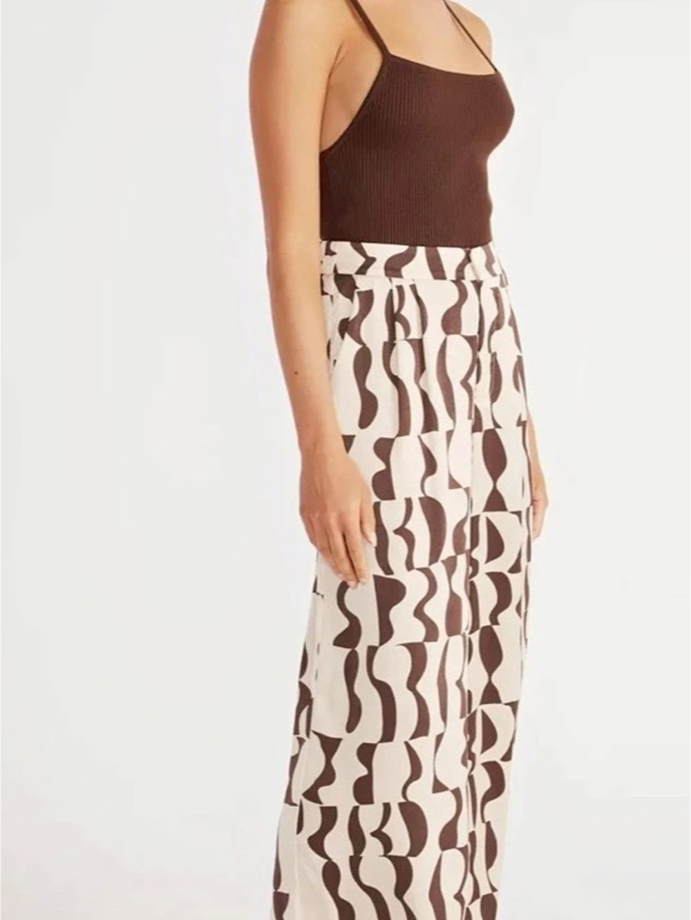 Staple the Label The Muse Wide Leg Pant Abstract Wide Leg Pants in Brown & Cream